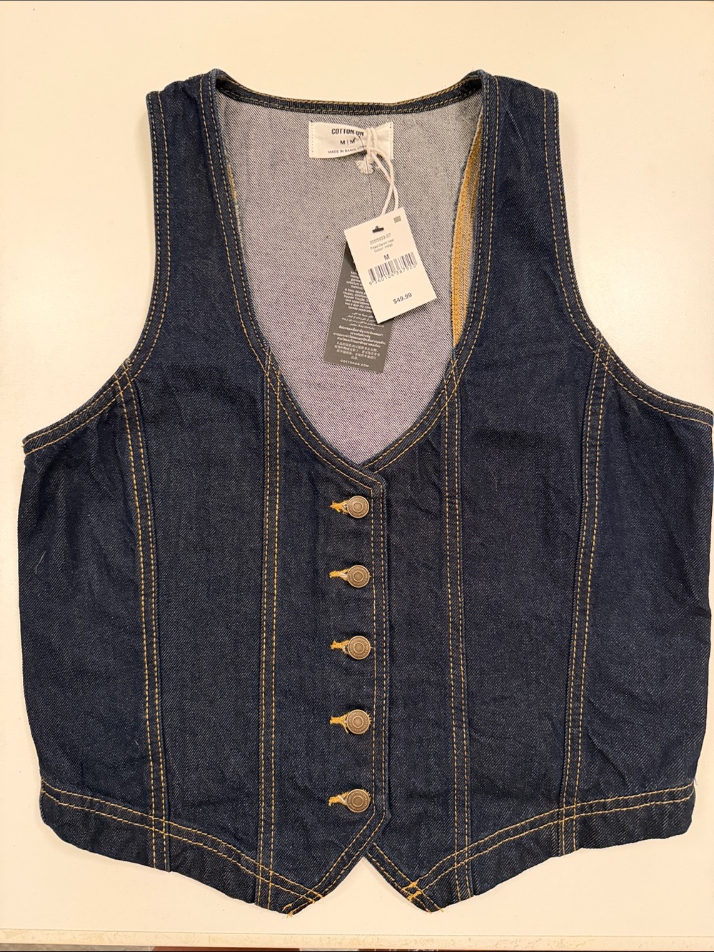 Cotton On Dark Blue Denim Button Front Vest